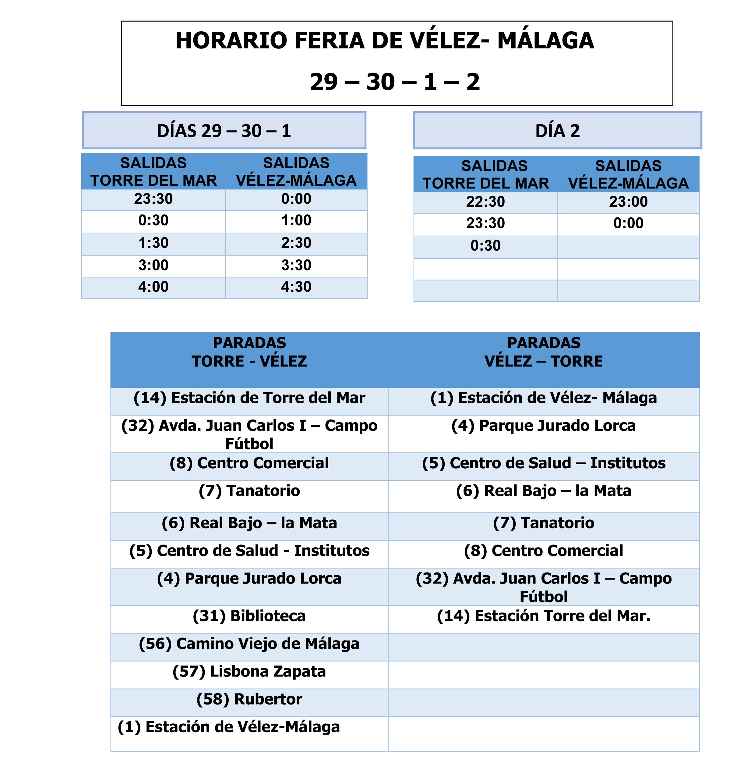 Horario Especial Autobuses Real Feria San Miguel Vélez-Málaga 2022